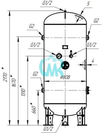 Ресивер сжатого воздуха РВ 900-02/10 из нержавеющей стали, Бежецк АСО